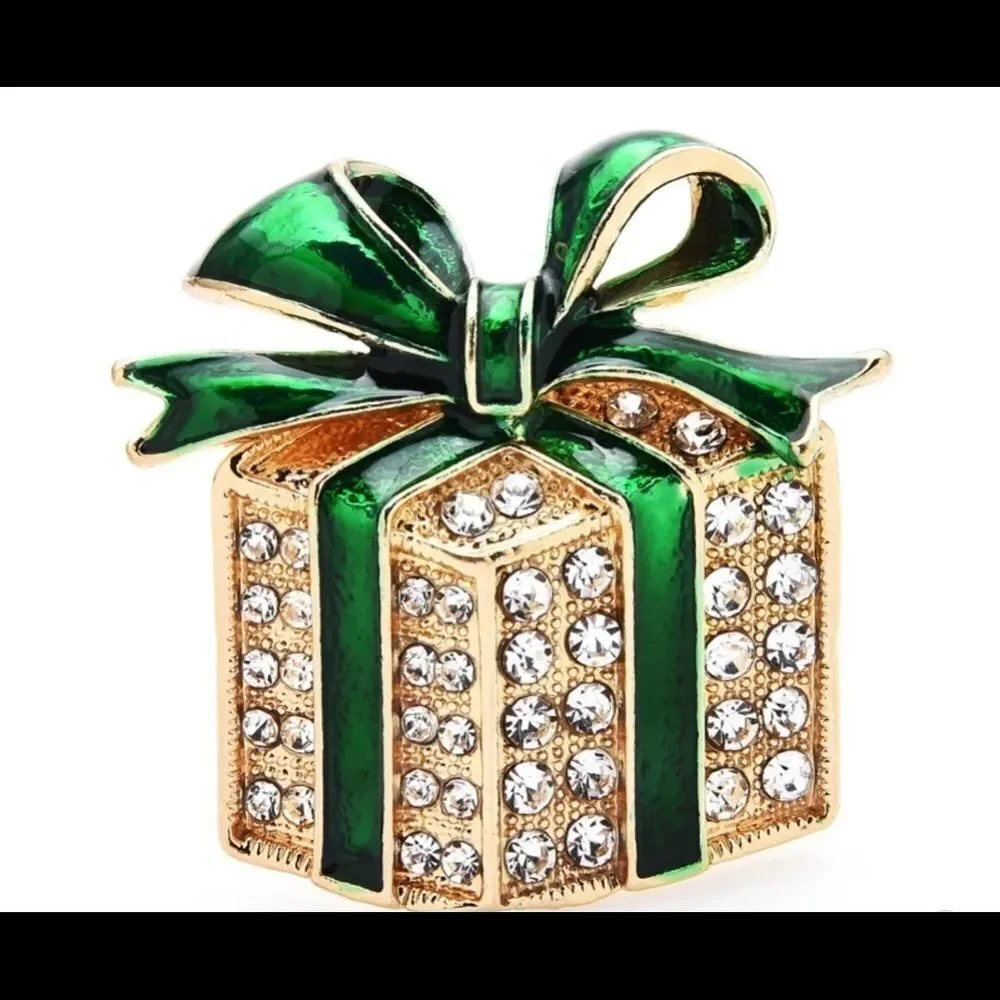 CHRISTMAS RHINESTONE GIFT BOX BROOCH‎